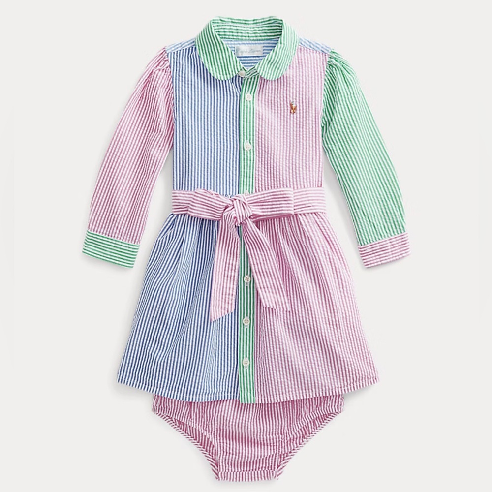Ralph Lauren Seersucker Fun Shirtdress & Bloomer Baby Girl NWT